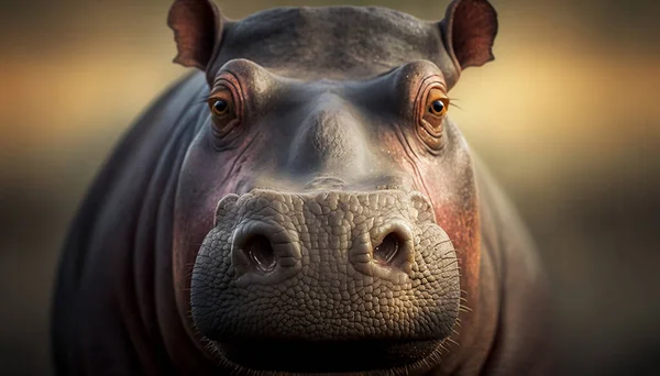 Beautiful Hippo Extreme Close Portrait Looking Straight Camera — Stock Photo, Image