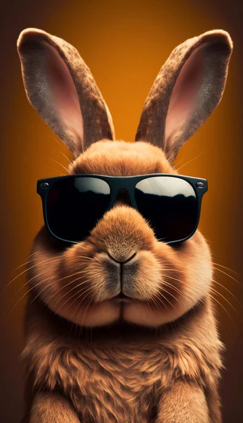 Portrait of rabbit with black sunglasses at the studio