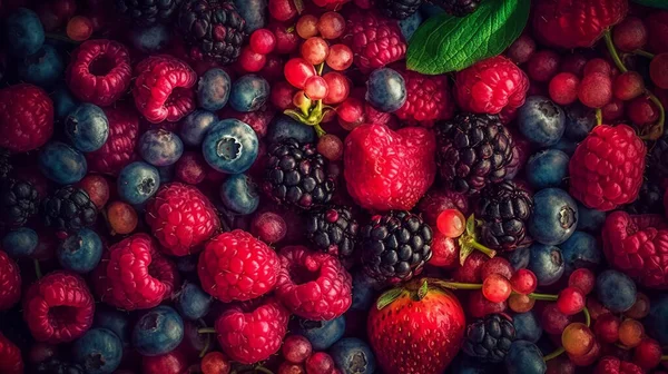 Various Delicious Fresh Colorful Berries Mix Background — Stock Photo, Image
