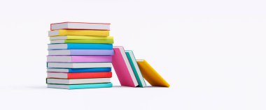 Beyaz arkaplanda izole edilmiş renkli kitaplar 3d oluşturur