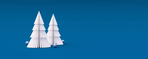 Árbol Navidad Blanco Con Bolas Decoración Sobre Fondo Azul Render — Foto de Stock
