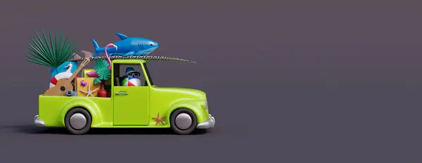 Автомобіль Багажем Пляжними Аксесуарами Готовий Літніх Подорожей Творча Концепція Відпустки Стокова Картинка