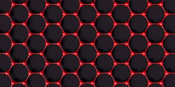 Структура Шестикутника Червоної Молекули Чорному Тлі Ілюстрація Ліцензійні Стокові Зображення