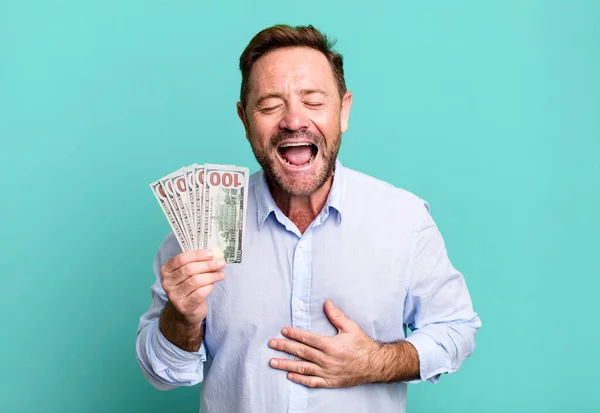 Middle Age Man Laughing Out Loud Some Hilarious Joke Dollar — Stockfoto