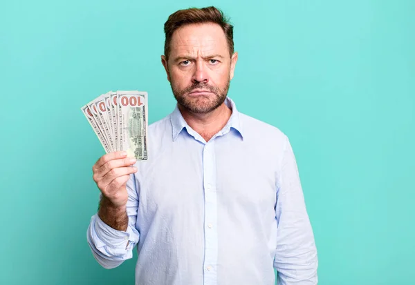 Middle Age Man Feeling Sad Whiney Unhappy Look Crying Dollar — Stockfoto