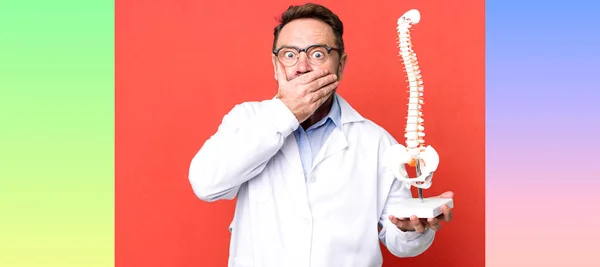Middle Age Man Covering Mouth Hands Shocked Physician Concept — Stock Photo, Image