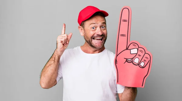 Middle Age Man Feeling Happy Excited Genius Realizing Idea Number — Stock Photo, Image