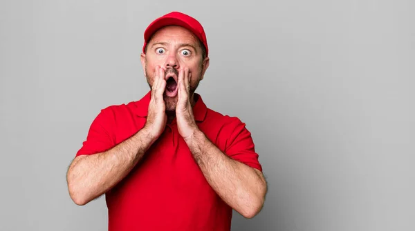 Middle Age Man Feeling Shocked Scared Company Employee — Stock Photo, Image