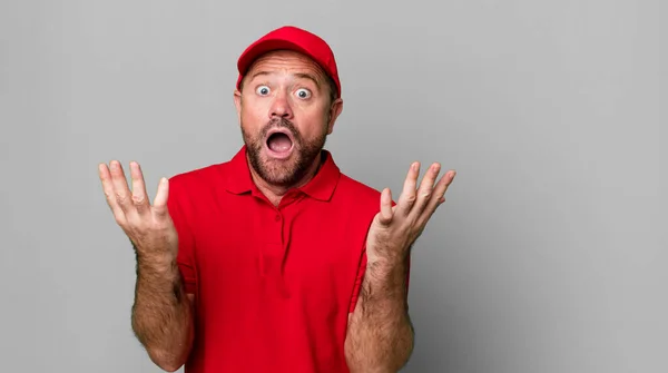 Middle Age Man Feeling Extremely Shocked Surprised Company Employee — Stock Photo, Image