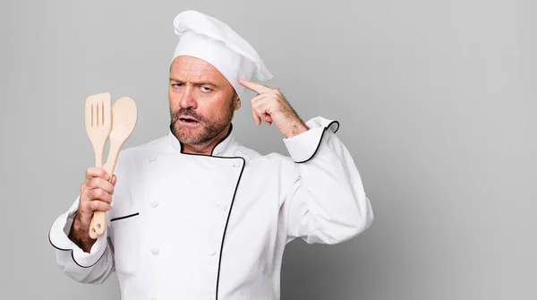 Middle Age Man Feeling Confused Puzzled Showing You Insane Chef — Stock Photo, Image