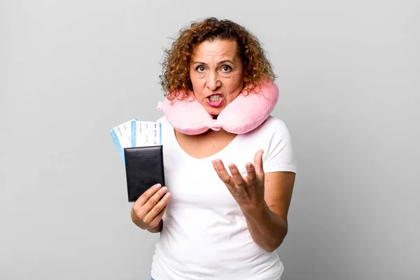 Pretty Middle Age Woman Looking Angry Annoyed Frustrated Flight Passenger — Stock Photo, Image