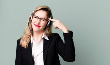 feeling confused and puzzled, showing you are insane. telemarketer concept