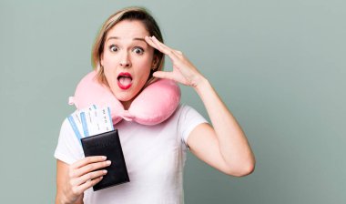 looking happy, astonished and surprised. flight passenger concept