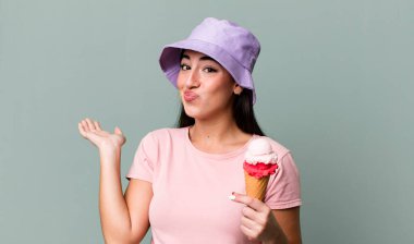 feeling puzzled and confused and doubting. ice cream and summer concept