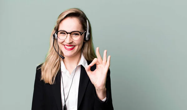 Feeling Happy Showing Approval Okay Gesture Telemarketer Concept — Stockfoto