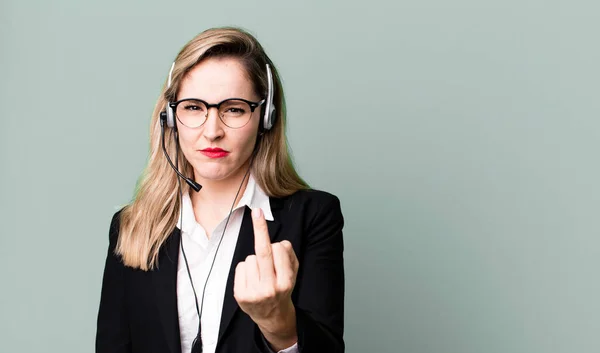Feeling Angry Annoyed Rebellious Aggressive Telemarketer Concept — 图库照片
