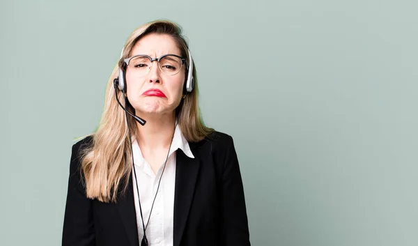 Feeling Sad Whiney Unhappy Look Crying Telemarketer Concept — Stock Photo, Image