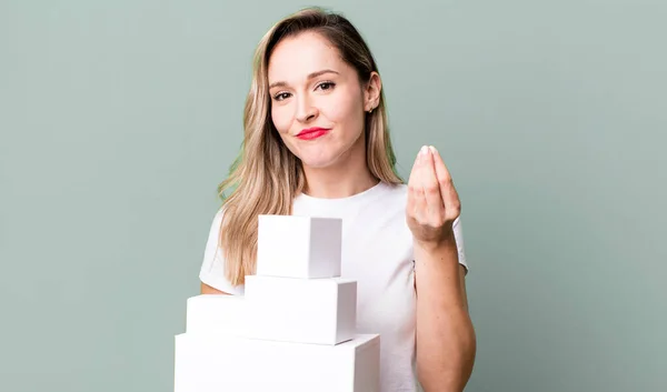 Making Capice Money Gesture Telling You Pay White Boxes Concept —  Fotos de Stock