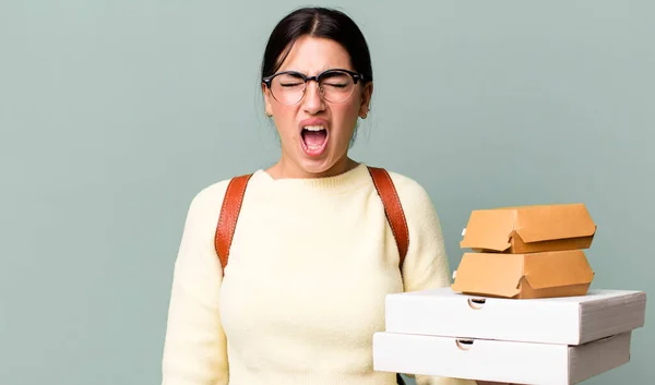 Shouting Aggressively Looking Very Angry Fast Food Delivery Take Away — Stok fotoğraf