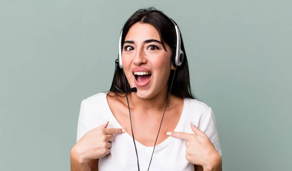Feeling Happy Pointing Self Excited Telemarketer Concept — Stockfoto