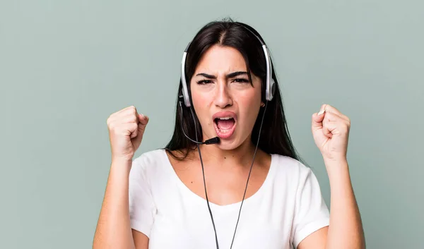 Shouting Aggressively Angry Expression Telemarketer Concept — Stockfoto