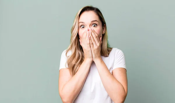 Feeling Worried Upset Scared Covering Mouth Hands Looking Anxious Having — Stock Photo, Image