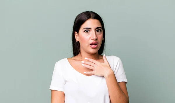 Feeling Shocked Astonished Surprised Hand Chest Open Mouth Saying Who — Stock Photo, Image