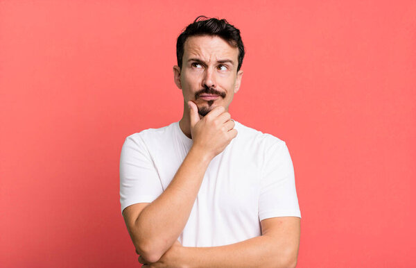 thinking, feeling doubtful and confused, with different options, wondering which decision to make