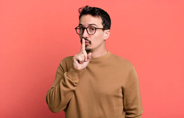 Asking Silence Quiet Gesturing Finger Front Mouth Saying Shh Keeping — Stock Photo, Image