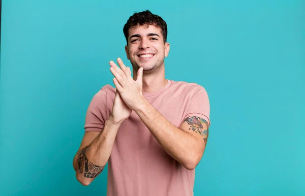 Man Feeling Happy Successful Smiling Clapping Hands Saying Congratulations Applause — Stock Photo, Image