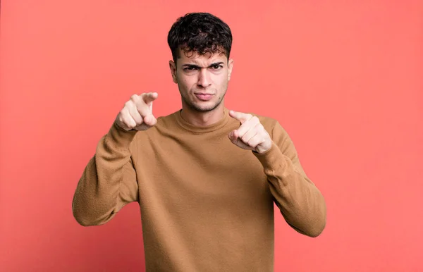 Man Pointing Forward Camera Both Fingers Angry Expression Telling You — Stock Photo, Image