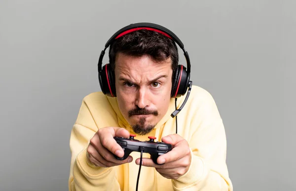 Adult Man Gamer Headset Control Concept — Stok fotoğraf