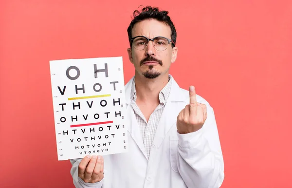 Adult Man Feeling Angry Annoyed Rebellious Aggressive Optical Vision Test — Stockfoto