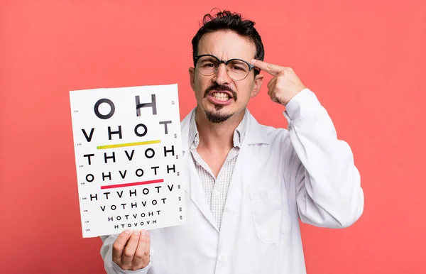 Adult Man Feeling Confused Puzzled Showing You Insane Optical Vision — Foto Stock