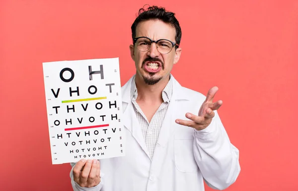 Adult Man Looking Angry Annoyed Frustrated Optical Vision Test Concept — Stockfoto