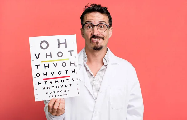 Adult Man Looking Puzzled Confused Optical Vision Test Concept — Stok fotoğraf