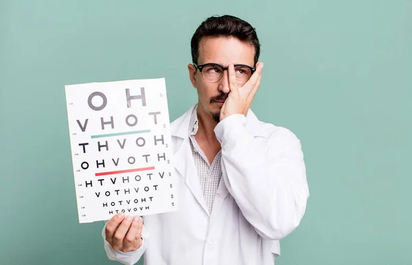 Adult Man Feeling Bored Frustrated Sleepy Tiresome Optical Vision Test — Stockfoto