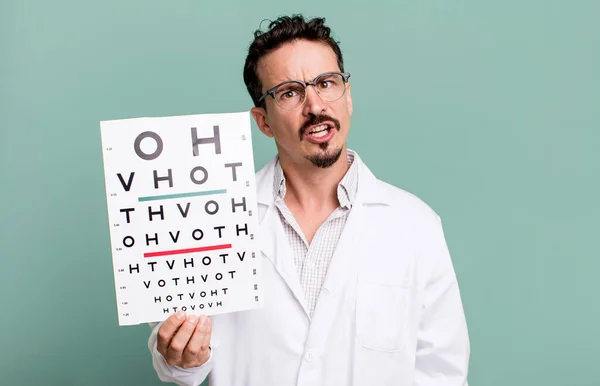 Adult Man Feeling Puzzled Confused Optical Vision Test Concept — Stock fotografie