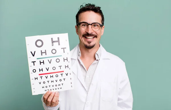 Adult Man Looking Happy Pleasantly Surprised Optical Vision Test Concept — Stock Photo, Image