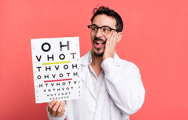 Adult Man Feeling Happy Excited Surprised Optical Vision Test Concept — Stockfoto