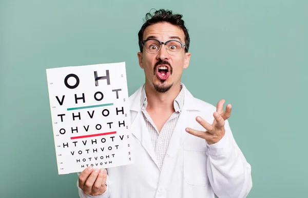 Adult Man Feeling Extremely Shocked Surprised Optical Vision Test Concept — Stockfoto
