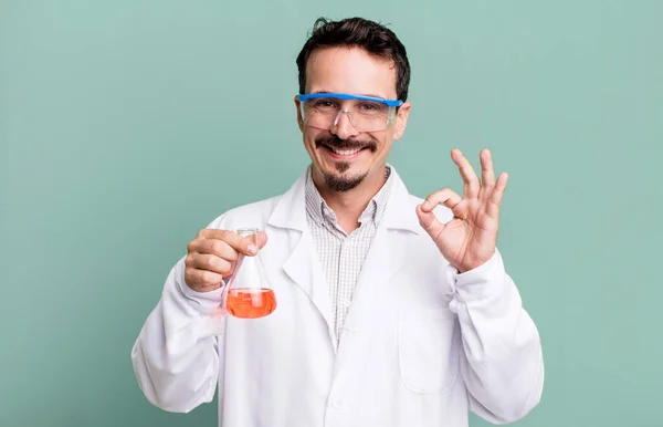 Adult Man Feeling Happy Showing Approval Okay Gesture Scientist Concept — Stockfoto
