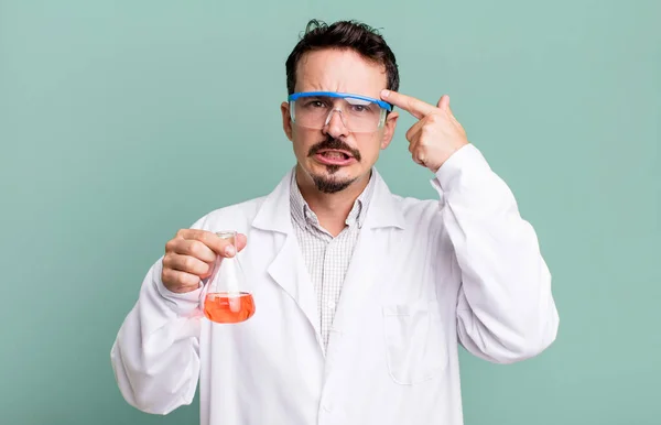 Adult Man Feeling Confused Puzzled Showing You Insane Scientist Concept — Stockfoto