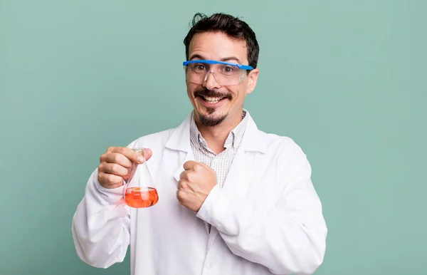 Adult Man Feeling Happy Facing Challenge Celebrating Scientist Concept — Stock Fotó