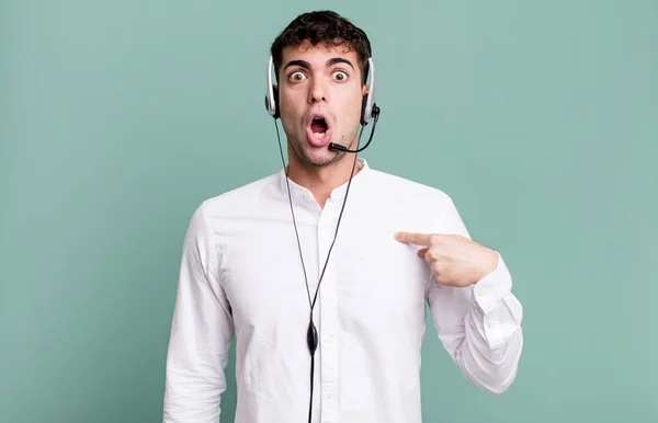 Adult Man Looking Shocked Surprised Mouth Wide Open Pointing Self — Stock Photo, Image