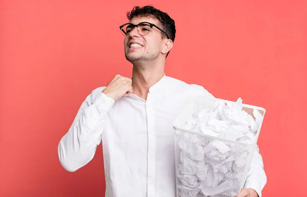 Adult Man Feeling Stressed Anxious Tired Frustrated Paper Balls Mistakes — Stock Photo, Image