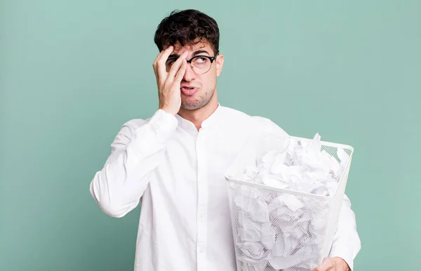 Adult Man Feeling Bored Frustrated Sleepy Tiresome Paper Balls Mistakes — Stock Photo, Image