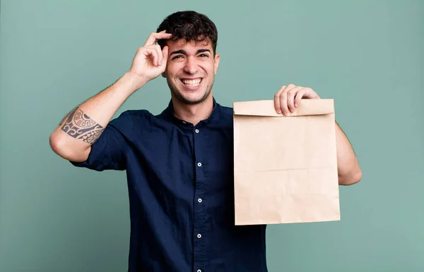 Adult Man Feeling Confused Puzzled Showing You Insane Take Away — Stock Photo, Image