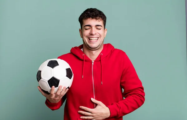 Homem Adulto Rindo Voz Alta Alguma Piada Hilariante Conceito Futebol — Fotografia de Stock