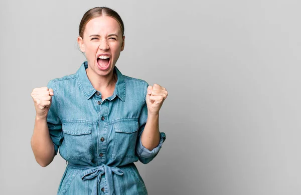 Caucasian Pretty Woman Shouting Aggressively Angry Expression — Photo